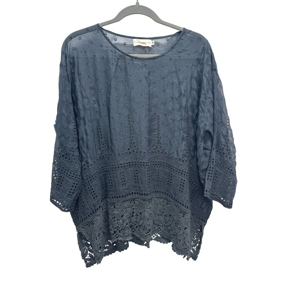 Johnny Was 4 Love and Liberty Oversized Eyelet Lace Blouse Tunic Top Size XS - Picture 1 of 8